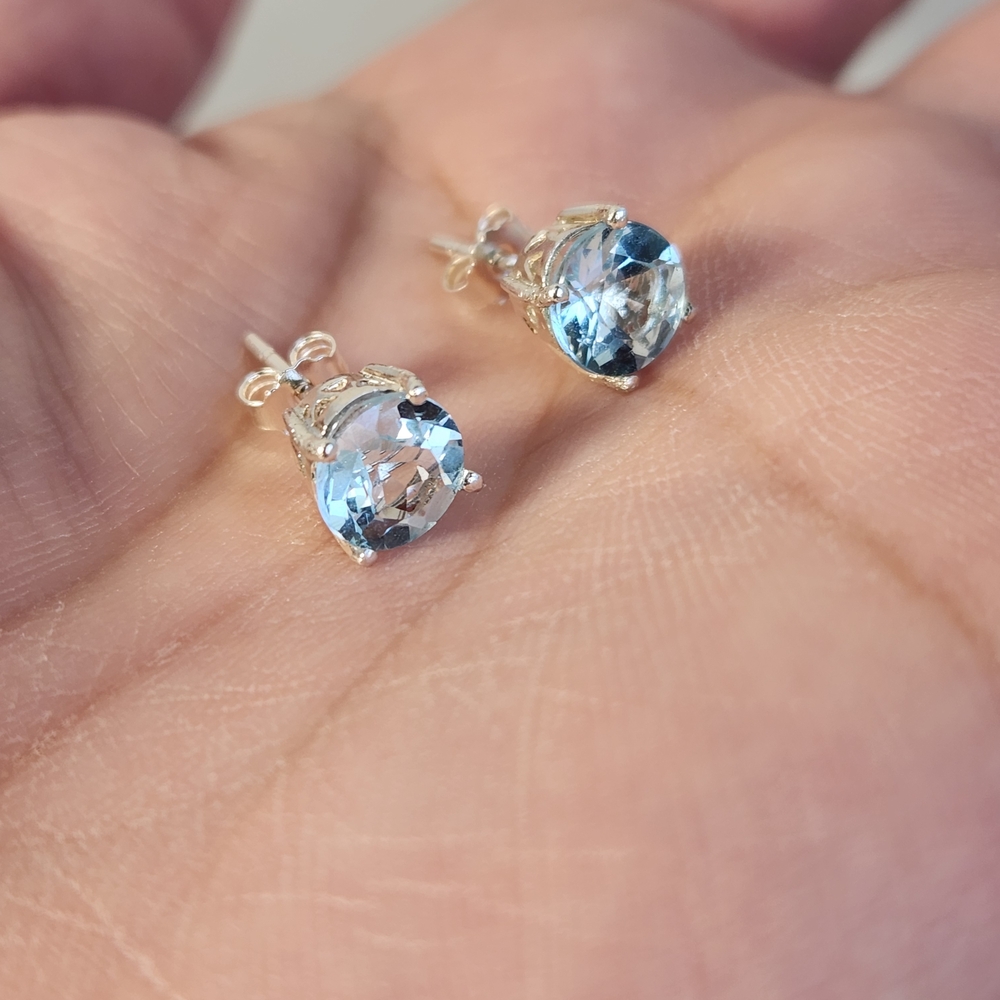 Lrg Semi VTG 2ctw Icey Topaz Open Lattice 925 Stud Earrings 6mm High Brilliance - Picture 3 of 16